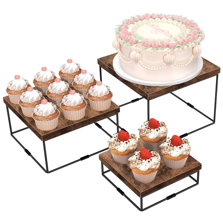 ELITEROO Buffet Risers and Stands, 3 Tier Wood Display Risers, Cake & Cupcake Stands, Dessert Tab... | Amazon (US)
