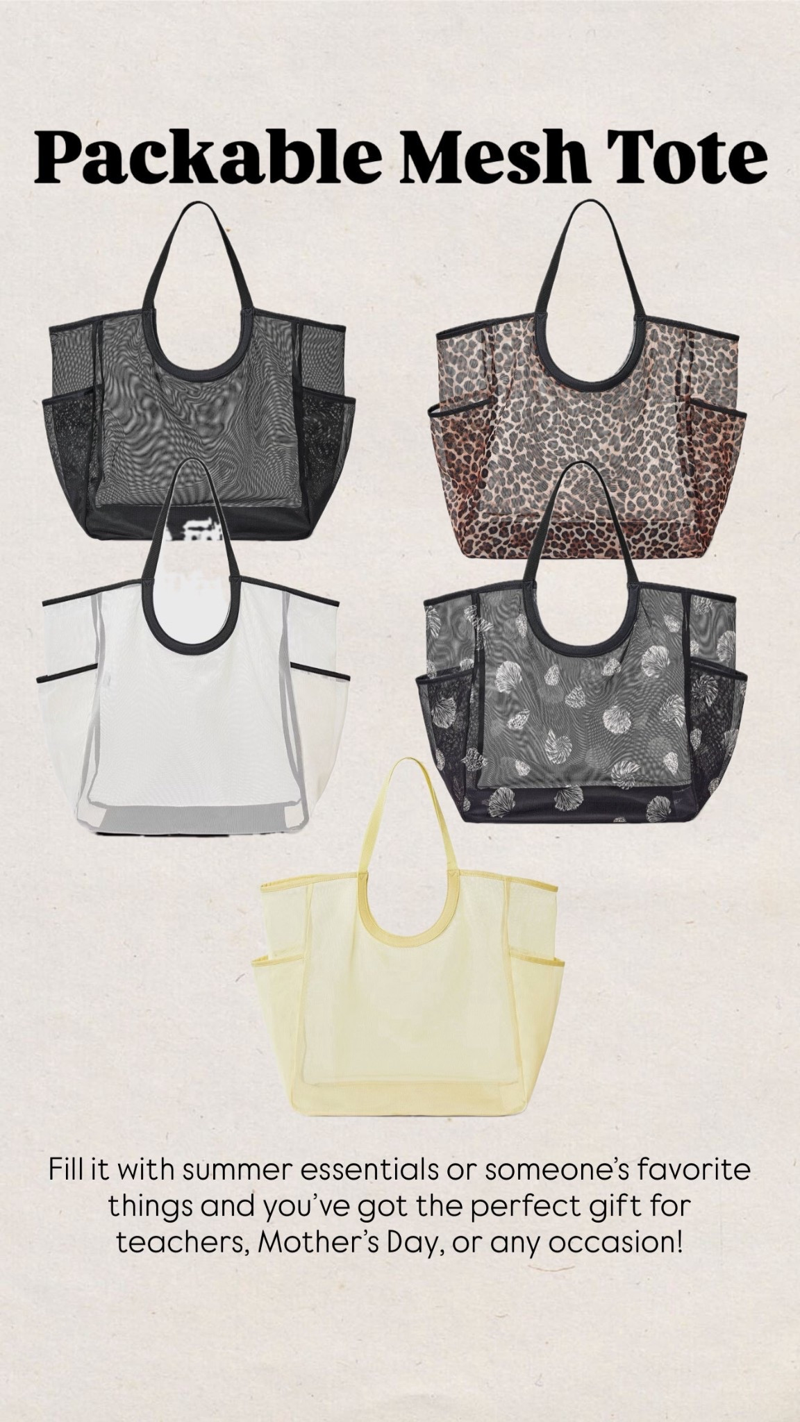 Packable mesh tote
Mother’s Day gift
Mesh tote bag
Beach bag
Teacher appreciation gift

#LTKMothersDay #LTKmomlife