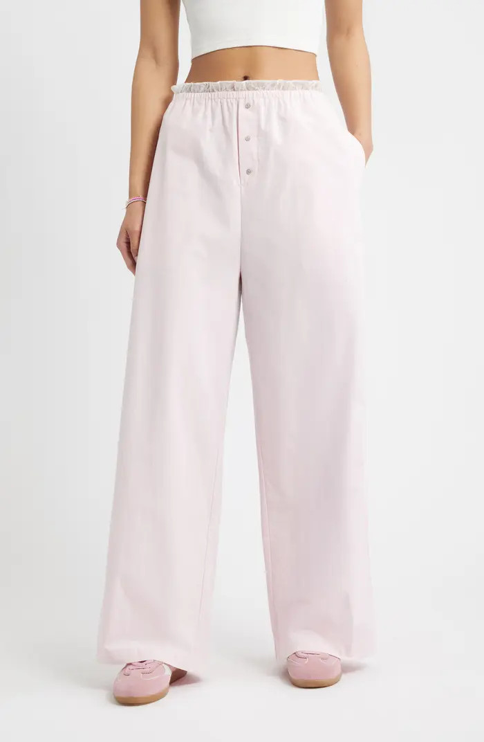 Lace Waist Pinstripe Cotton Boxer Pants | Nordstrom