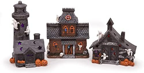 Mark Feldstein & Associates Spooky Halloween Color Changing Pre-Lit LED Haunted House Village Set, 8 | Amazon (US)