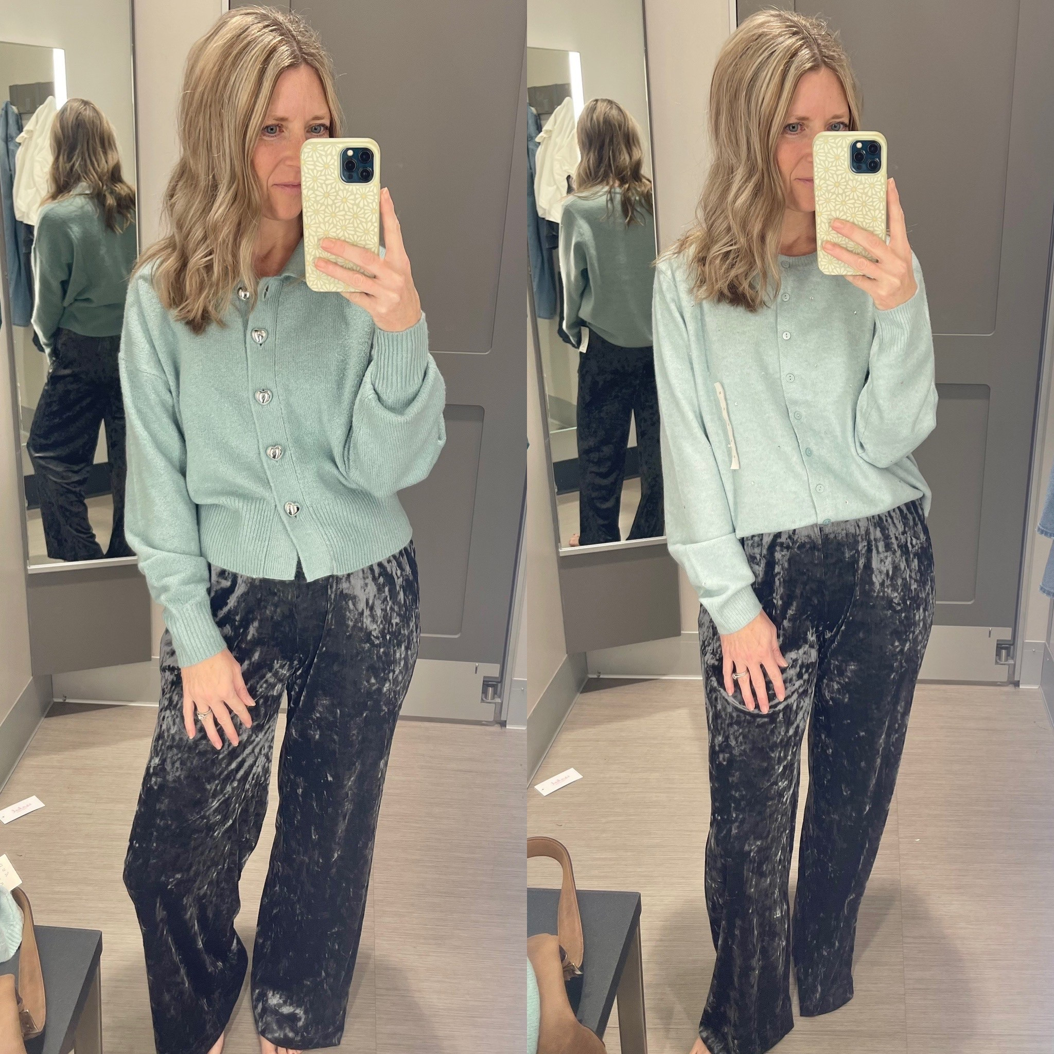 Holiday outfit ideas from Target!

Sweater with silver heart buttons-M
Cardigan sparkle sweater-XL (needed a M)
Velour pull on pants-M

#LTKFindsUnder50 #LTKHoliday #LTKSeasonal