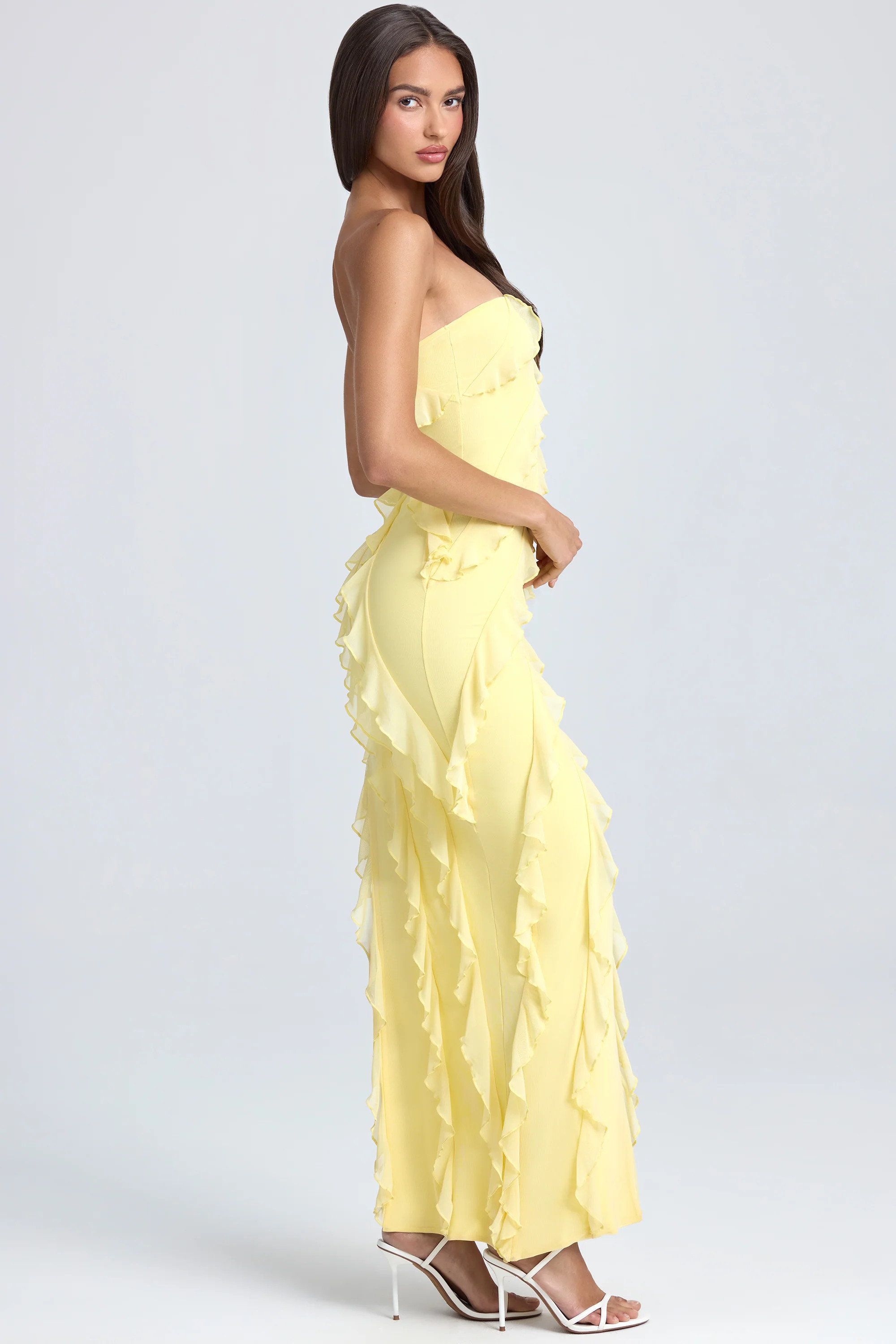 Bandeau Ruffle-Trim Maxi Dress in Lemon Sherbet | Oh Polly