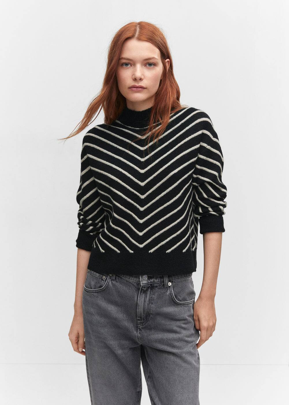 Stripe-print sweater with perkins neck -  Women | Mango USA | MANGO (US)