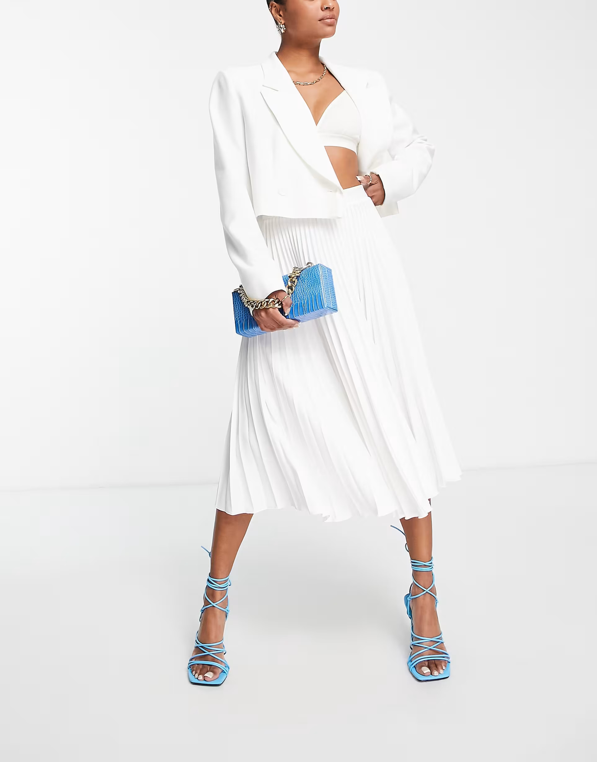 Closet London Petite pleated midi skirt in cream | ASOS (Global)