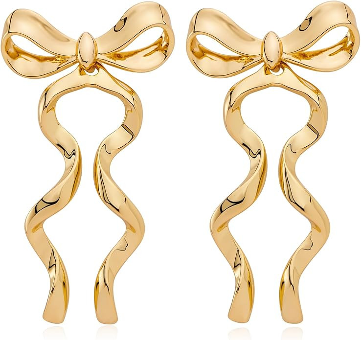 Gold Silver Bow Drop Earrings for Women Long Tassel Chain Bow Earrings Ribbon Bowknot Dangle Earr... | Amazon (US)