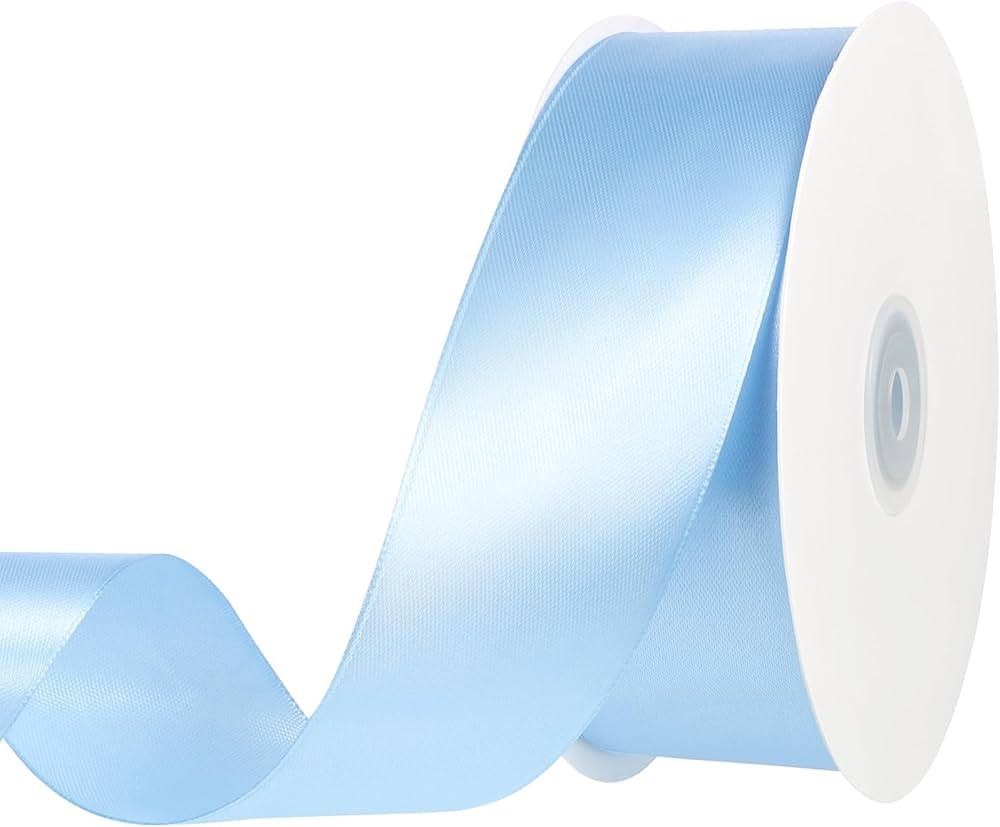 Blue Ribbon 1 1/2 Inch 60 Yards Light Baby Blue Satin Ribbon for Baby Bridal Shower Beach Wedding... | Amazon (US)