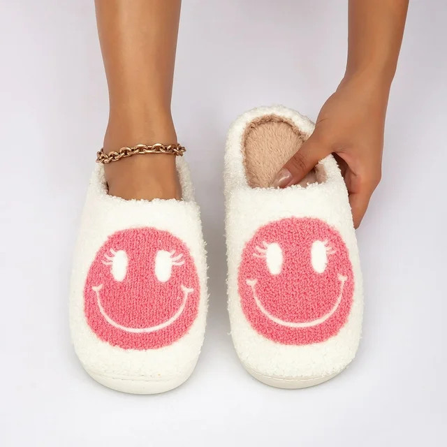 BERANMEY Cute Smile Face Slippers for Women Perfect Soft Plush Comfy Warm Slip-On Happy Face Slip... | Walmart (US)