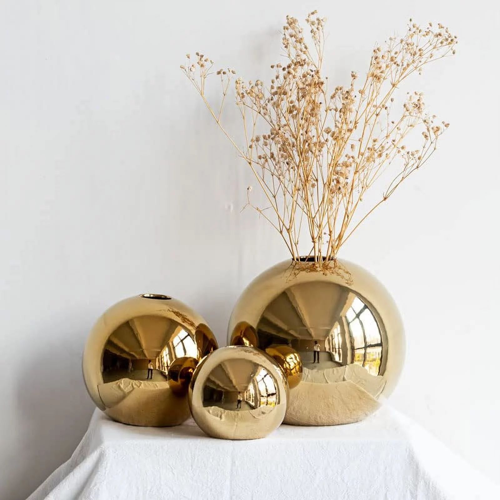 Gold Globe Vase Set of 3, Round Vase Home Decor, Floral Bud Vase for Living Room, Bedroom - Walma... | Walmart (US)