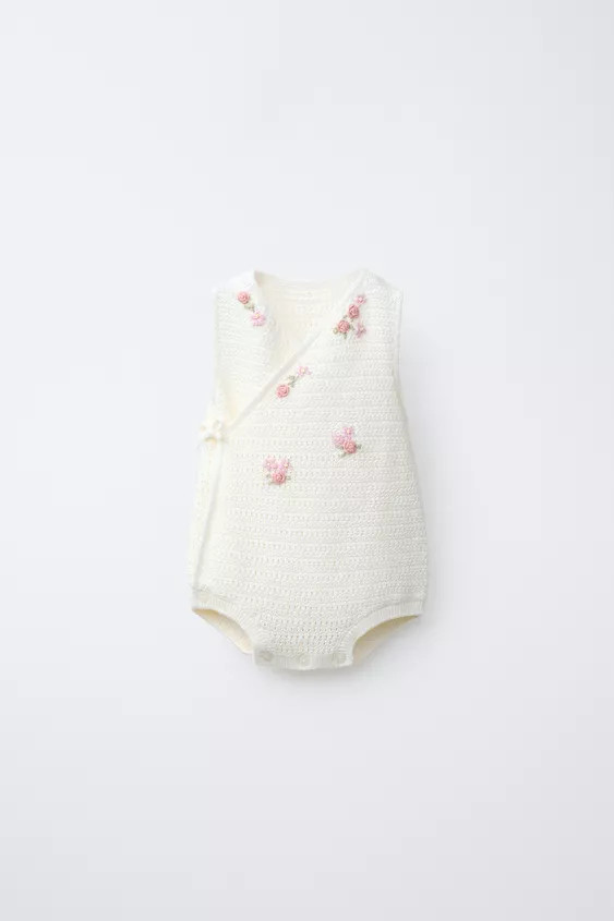 FLORAL EMBROIDERED KNIT ROMPER | Zara US