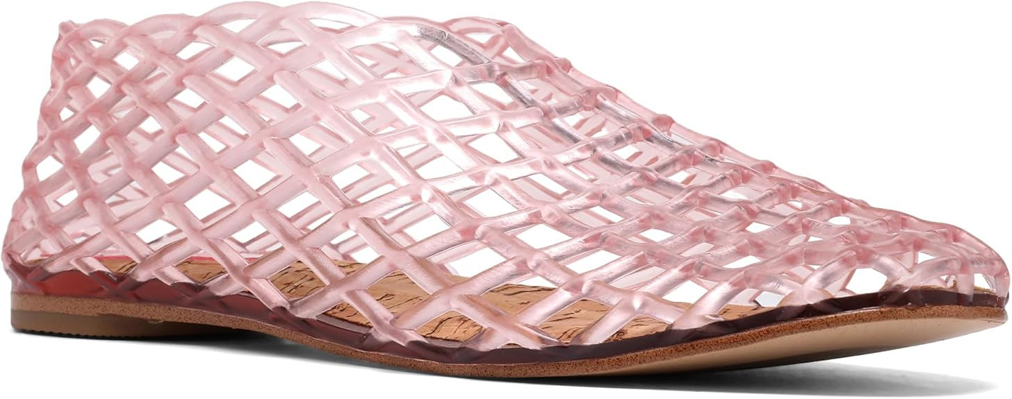 Red Jelly Mesh Ballet Flats for Women Adult Clear Hollow Jelly Sandals Beach Ballerina Jellies Sh... | Amazon (US)