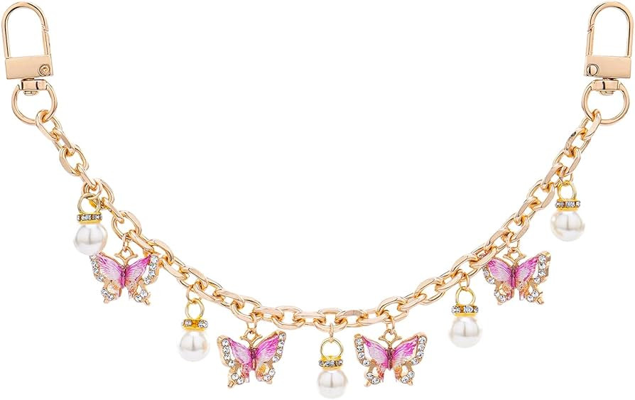Butterfly Pearl Decorative Bag Charms - 10'' Pink Butterflies Pendant Bagchain, Replacement Exten... | Amazon (US)