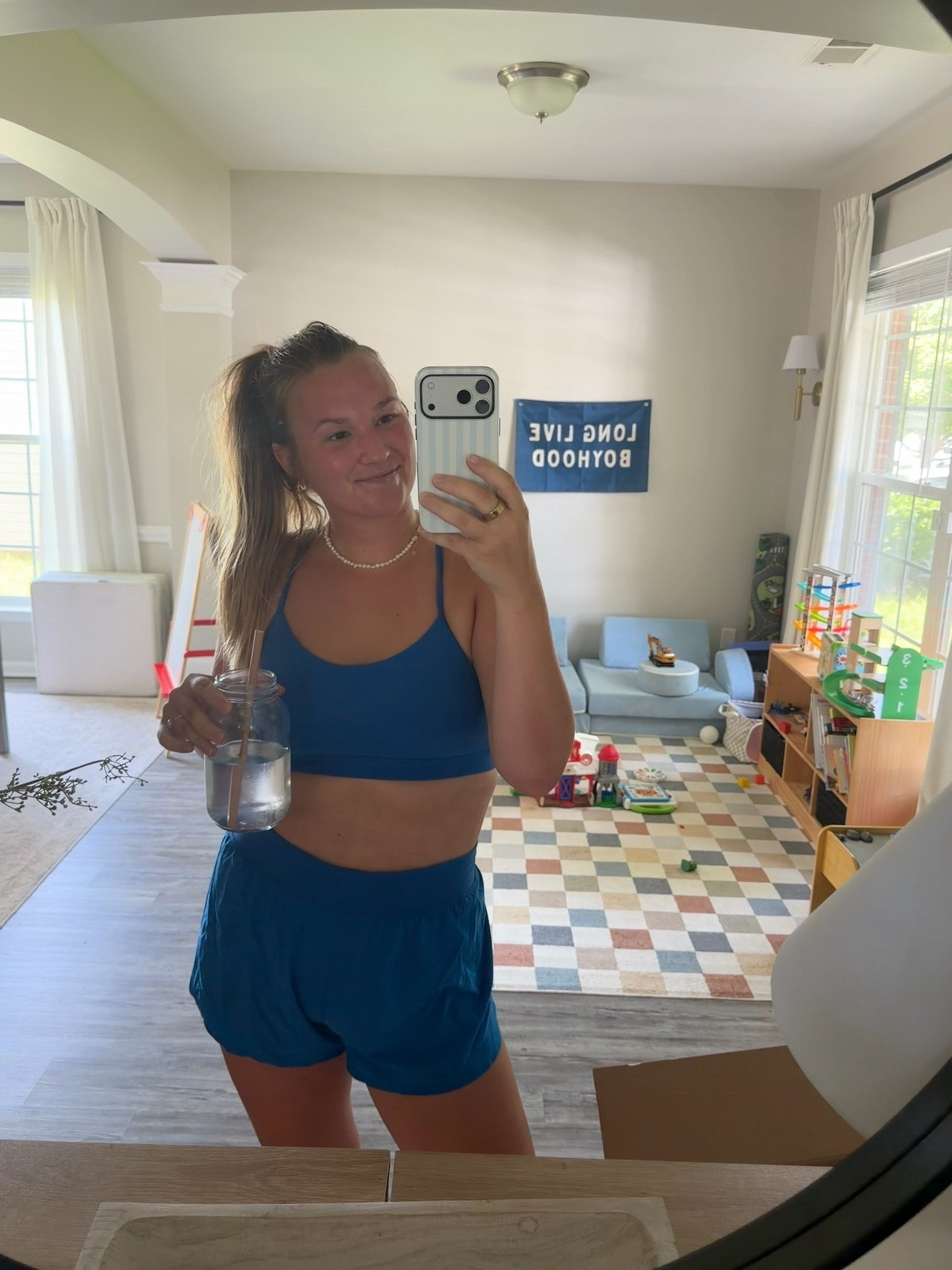 Workout set from Amazon! Wearing the color linked which is sparkle blue 💙 literally amazing quality and so flattering. The shorts run a little small so I would size up!!

#LTKMidsize #LTKActive #LTKmomlife