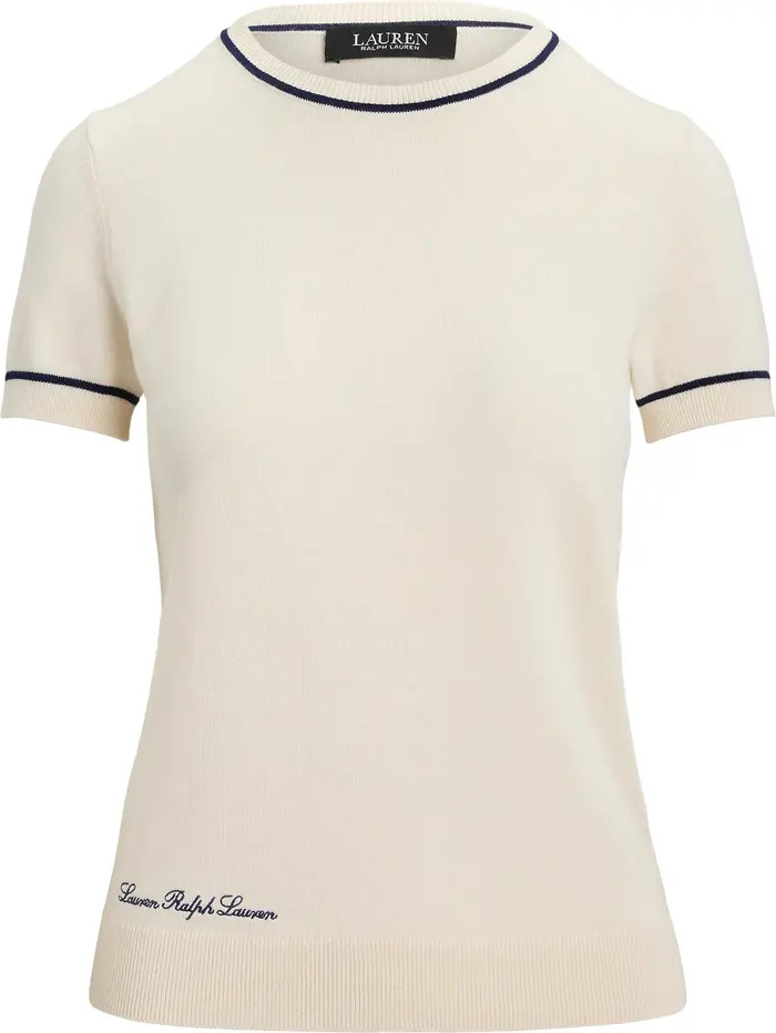 Tipped Short Sleeve Crewneck Sweater | Nordstrom