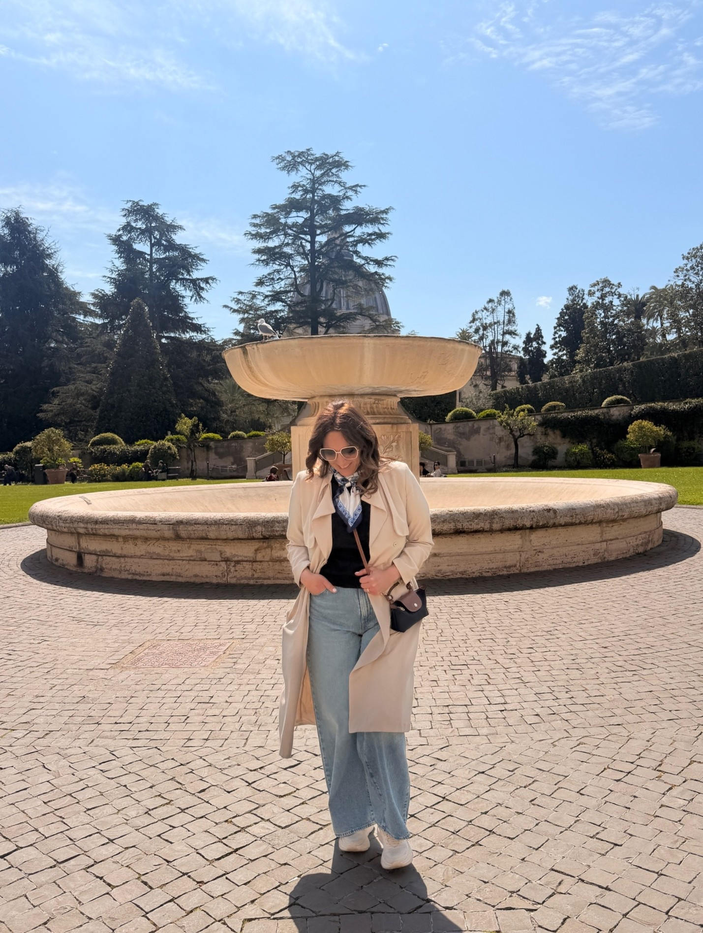 Blue cream and white palette for a comfortable and elevated sightseeing outfit in Rome perfect for Spring. Wearing a 31 in the jeans.

#LTKmidsize #LTKjeans #LTKtravel