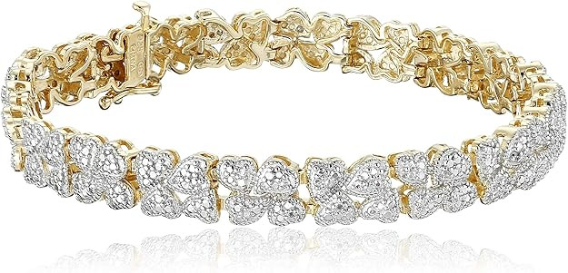 Amazon Collection 18k Yellow Gold Plated Sterling Silver Genuine Diamond Hearts Bracelet (1/10 ct... | Amazon (US)