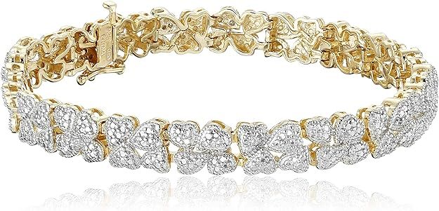 Amazon Collection 18k Yellow Gold Plated Sterling Silver Genuine Diamond Hearts Bracelet (1/10 ct... | Amazon (US)