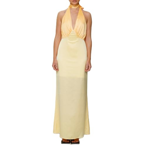 Womens Halter Floral Maxi Dress Deep V Neck Backless Bodycon Long Dresses Y2k Formal Cocktail Goi... | Amazon (US)