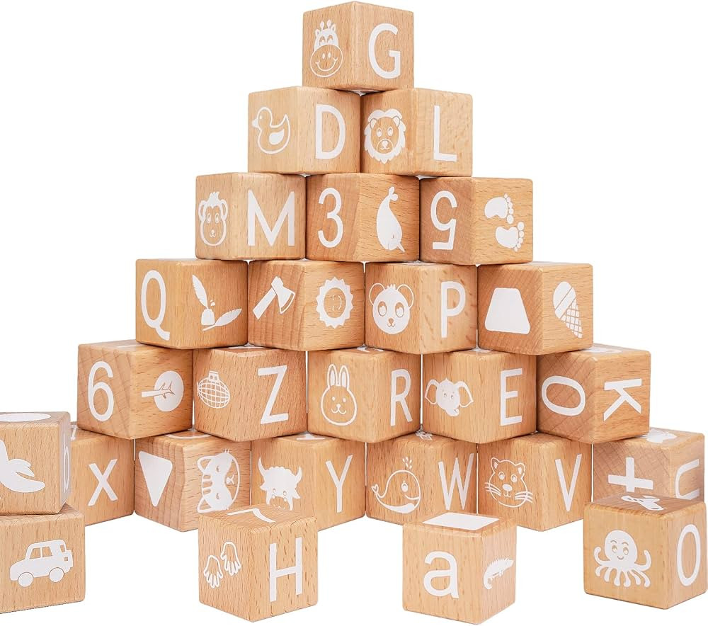 AXEARTE Alphabet Letters Stacking Blocks, 26 Wooden ABC Building Blocks for Toddlers, Number, Ani... | Amazon (US)