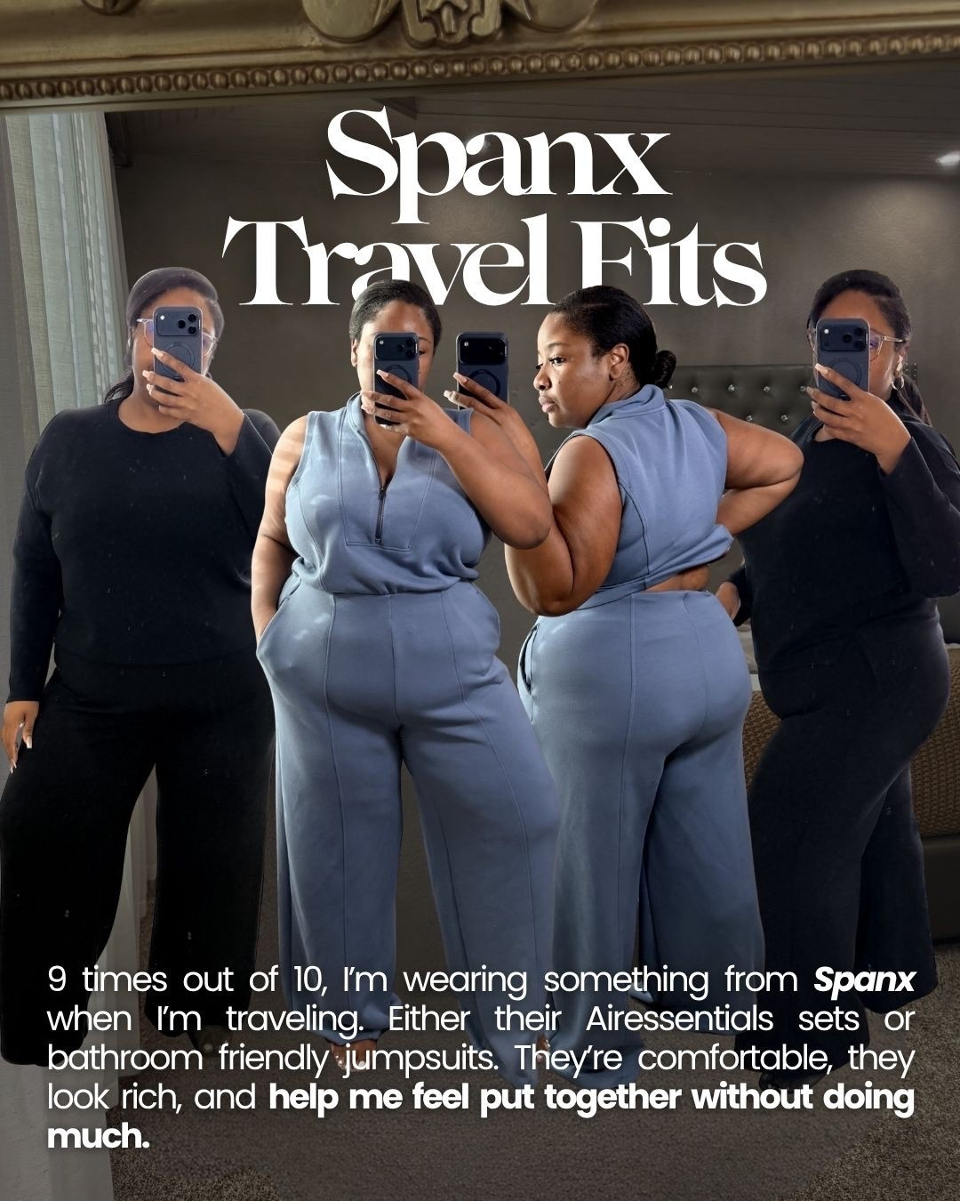 ✨ @Spanx Travel Fits
9 times out of 10, I’m traveling in Spanx. Either the AirEssentials sets or their bathroom-friendly jumpsuits. Super comfortable, looks elevated, and makes me feel put together with minimal effort.

#LTKootd #LTKPlusSize #LTKTravel