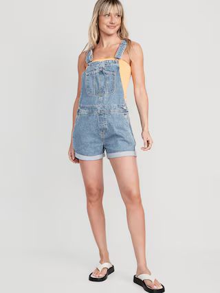 Slouchy Straight Non-Stretch Jean Short Overalls for Women -- 3.5-inch inseam | Old Navy (US)