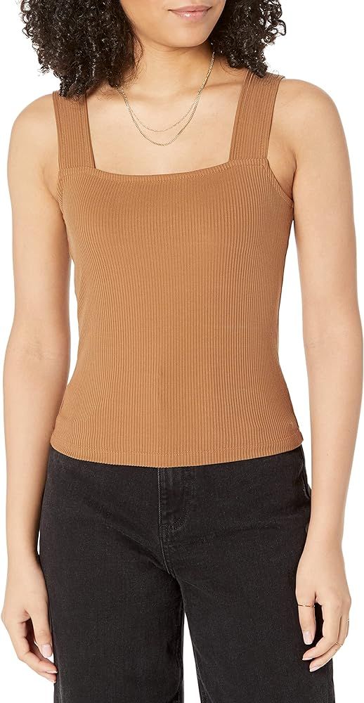 Amazon.com: The Drop Women's Jody Square Neck Cropped Fitted Rib Knit Tank Top, Toasted, S : Clot... | Amazon (US)