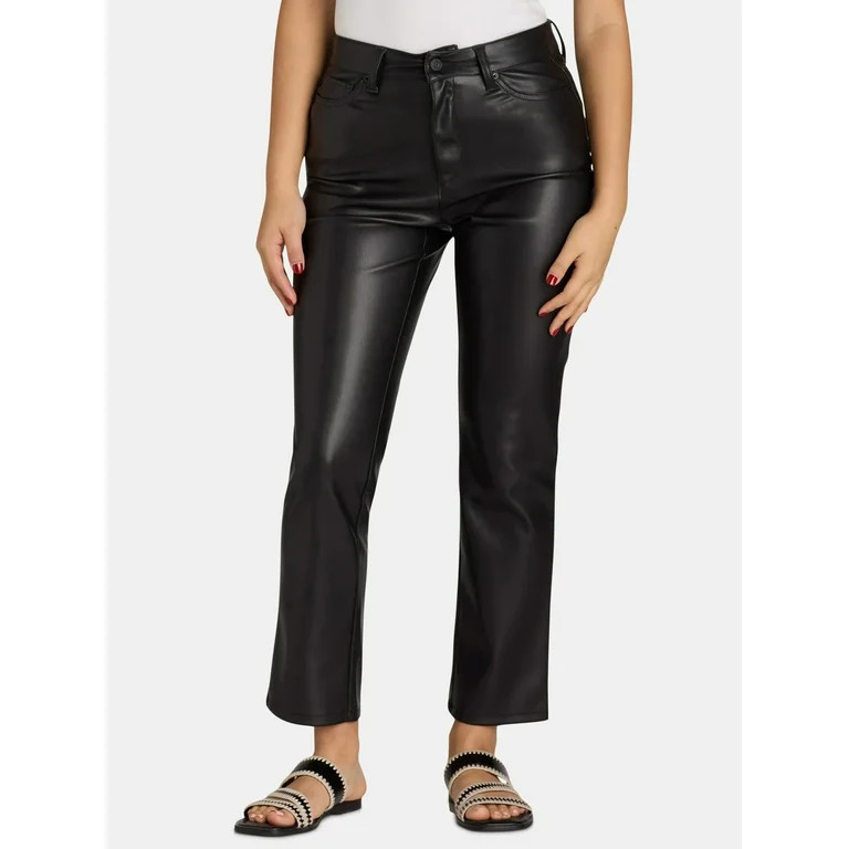 Time and Tru Women's High Rise Faux Leather Pants, 29" Inseam, Sizes 2-22 | Walmart (US)