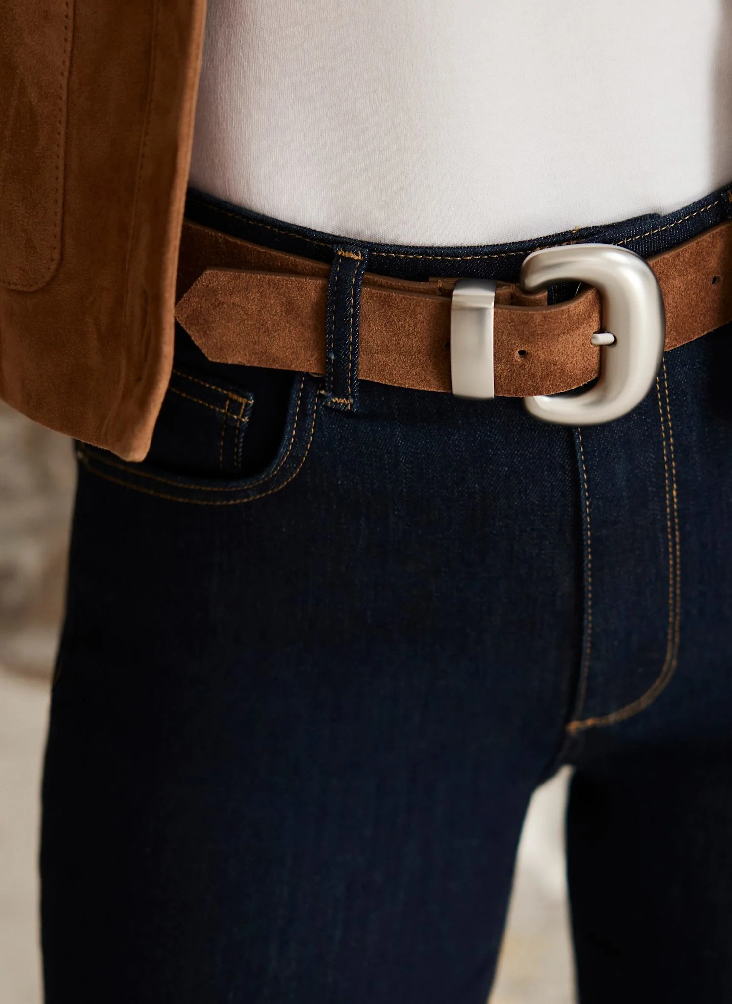 Tan Suede Statement Buckle Belt | Mint Velvet