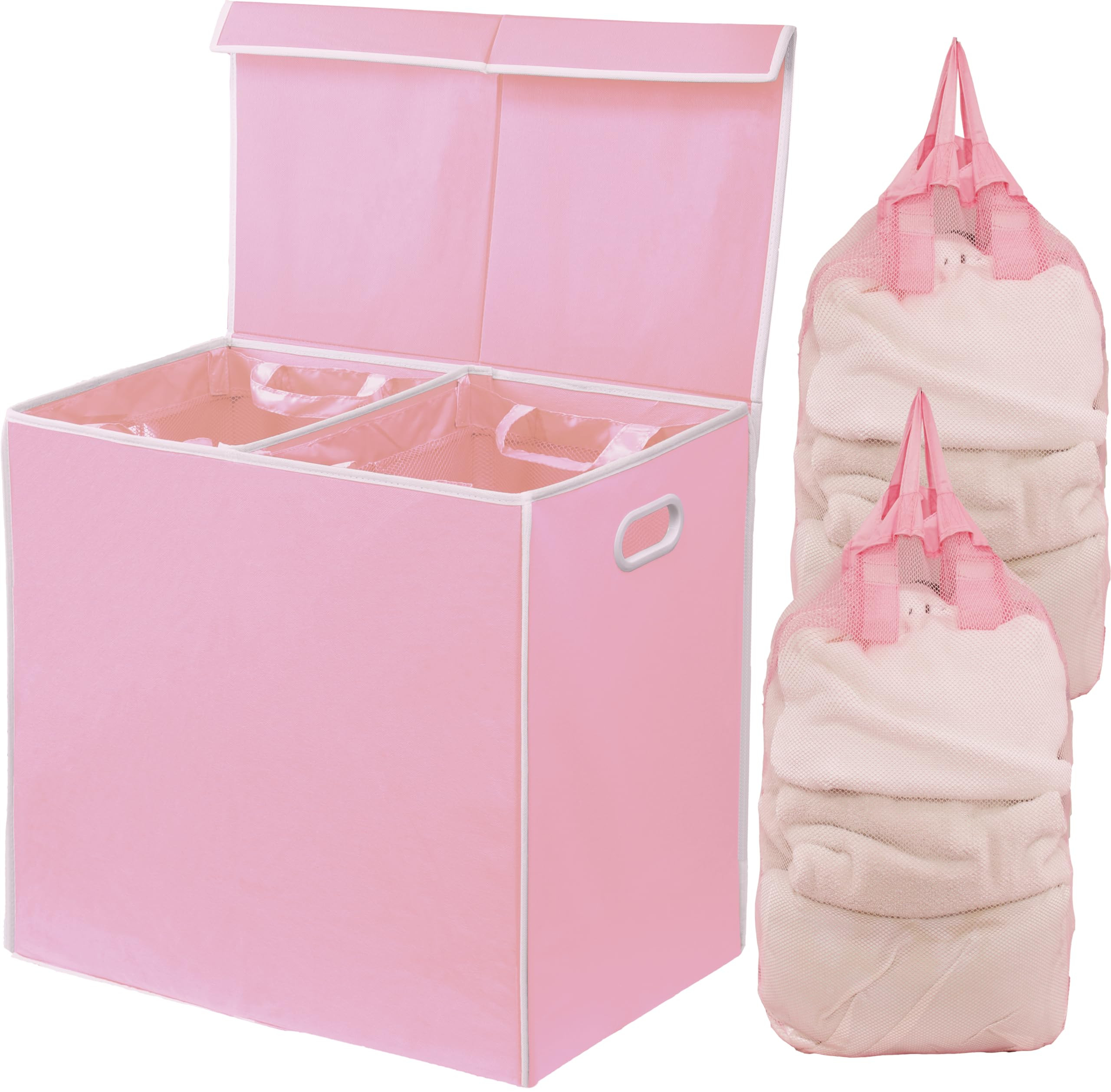 SimpleHouseware Double Laundry Hamper with Lid and Removable Laundry Bags, Pink | Amazon (US)