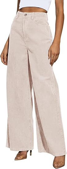 Corduroy High Waisted Wide Leg Pants for Women Dress Pants,Elastic Waist Casual Corduroy Straight... | Amazon (US)