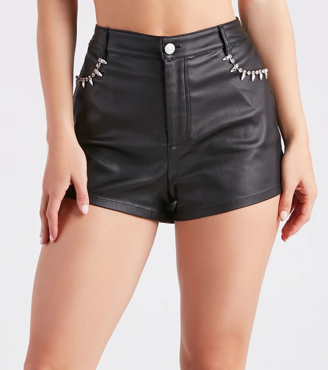 Good Girl Gone Glam Rhinestone Faux Leather Shorts | Windsor Stores