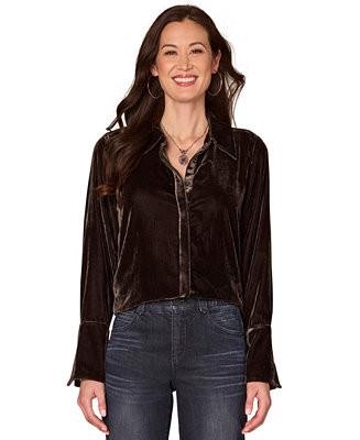Democracy Petite Velvet Button-Front Top - Macy's | Macy's
