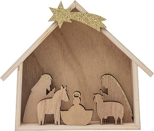 Creative Co-Op 5-3/4"L x 1-1/2"W x 5" H Wood Nativity, Natural & Gold, Set of 6 Figures and Figur... | Amazon (US)