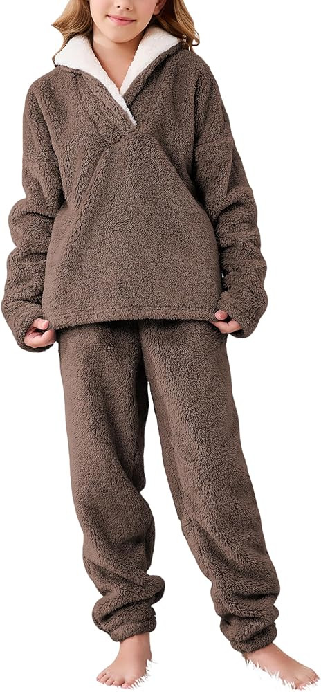 Faleave Girl's Fluffy Pants Sets Winter Warm Fleece Pullover Sweatshirt Plush Sweatsuit with Pock... | Amazon (US)