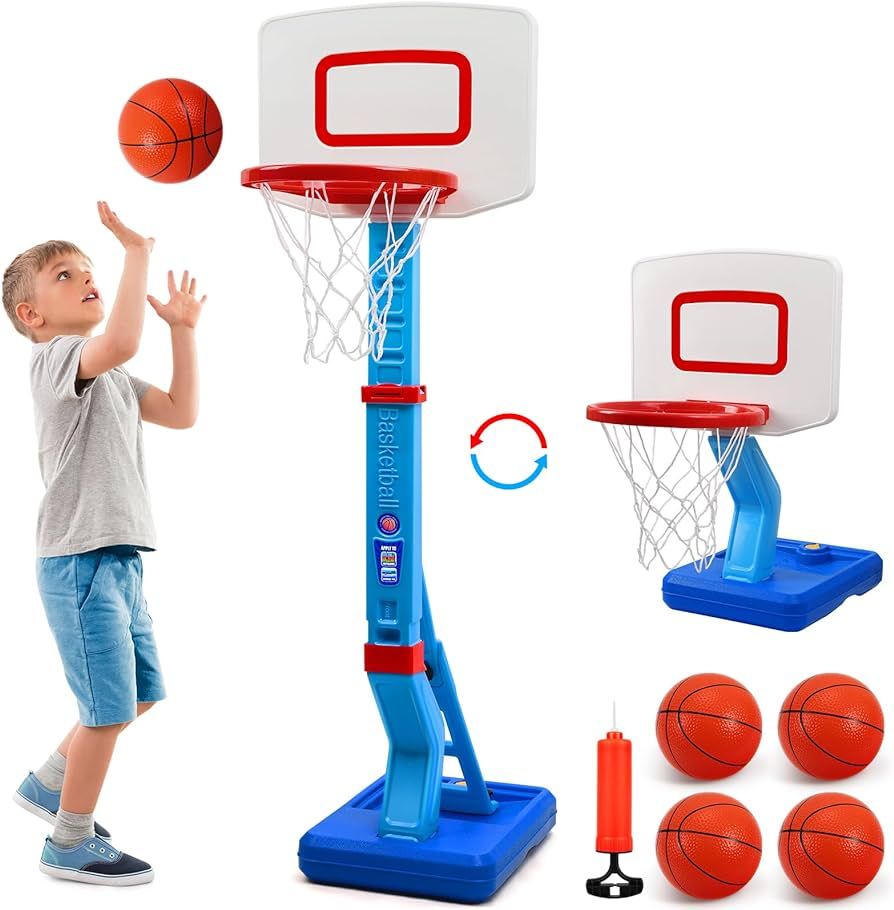 Toddler Basketball Hoop Indoor/Outdoor Kids Mini Poolside Basketball Goal with 4 Balls Adjustable... | Amazon (US)