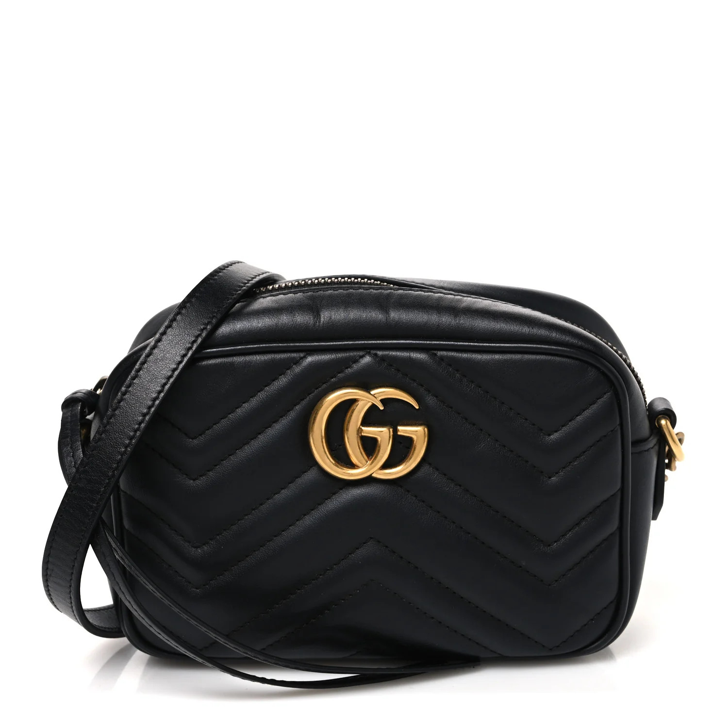 Gucci Calfskin Matelasse Mini GG Marmont Chain Shoulder Bag Black 1945622 | FASHIONPHILE (US)