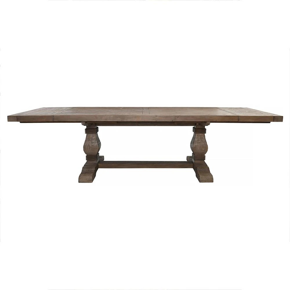 Becille French Brown Pine Wood Rectangular Extendable Dining Table - 84-114"W | Kathy Kuo Home