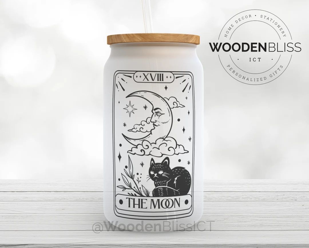 The Moon Tarot Card Glass Can Iced Coffee Cup Astrology - Etsy | Etsy (US)