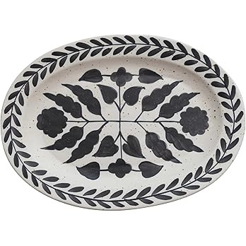 Creative Co-Op Hand Painted Stoneware Floral Design, Black and White Platter | Amazon (US)