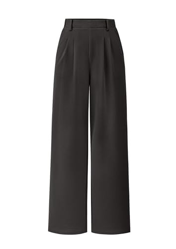 PRETTYGARDEN Women's Wide Leg Dress Pants Dressy Casual High Elastic Waisted Work Office Trousers Palazzo Pants (Dark Grey,Medium) | Amazon (US)
