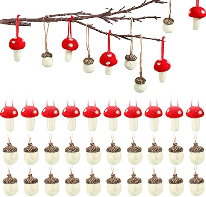 30 Pieces Christmas Felt Acorn Ornaments Mushroom Hanging Ornaments with Rope Wool Felt Acorns Ha... | Amazon (US)