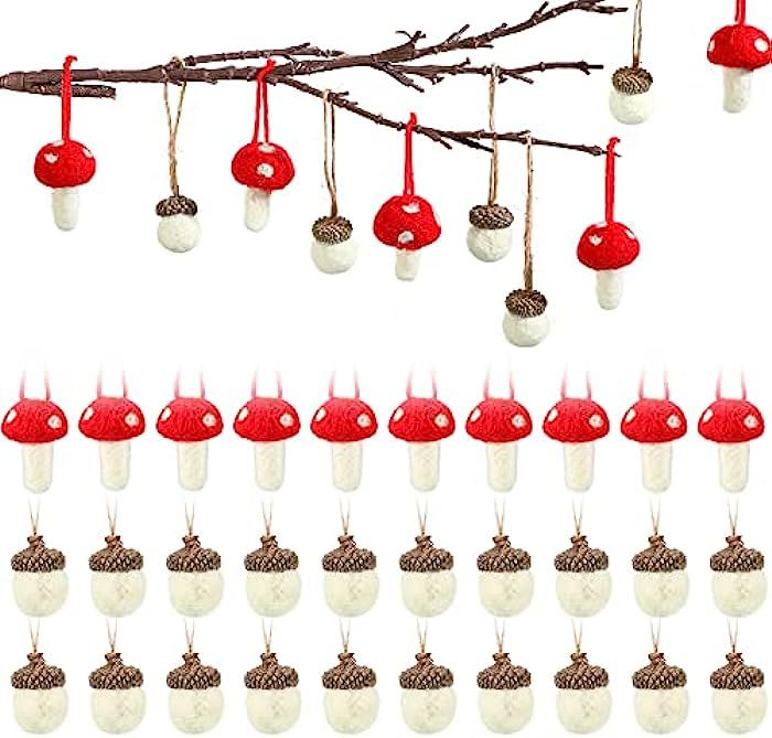 30 Pieces Christmas Felt Acorn Ornaments Mushroom Hanging Ornaments with Rope Wool Felt Acorns Ha... | Amazon (US)