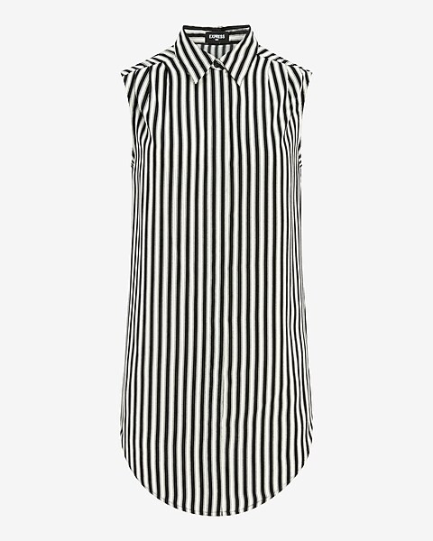 Sleeveless Pleated Shoulder Striped Tunic Shirt | Express
