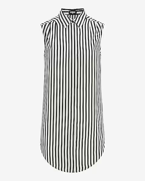 Sleeveless Pleated Shoulder Striped Tunic Shirt | Express