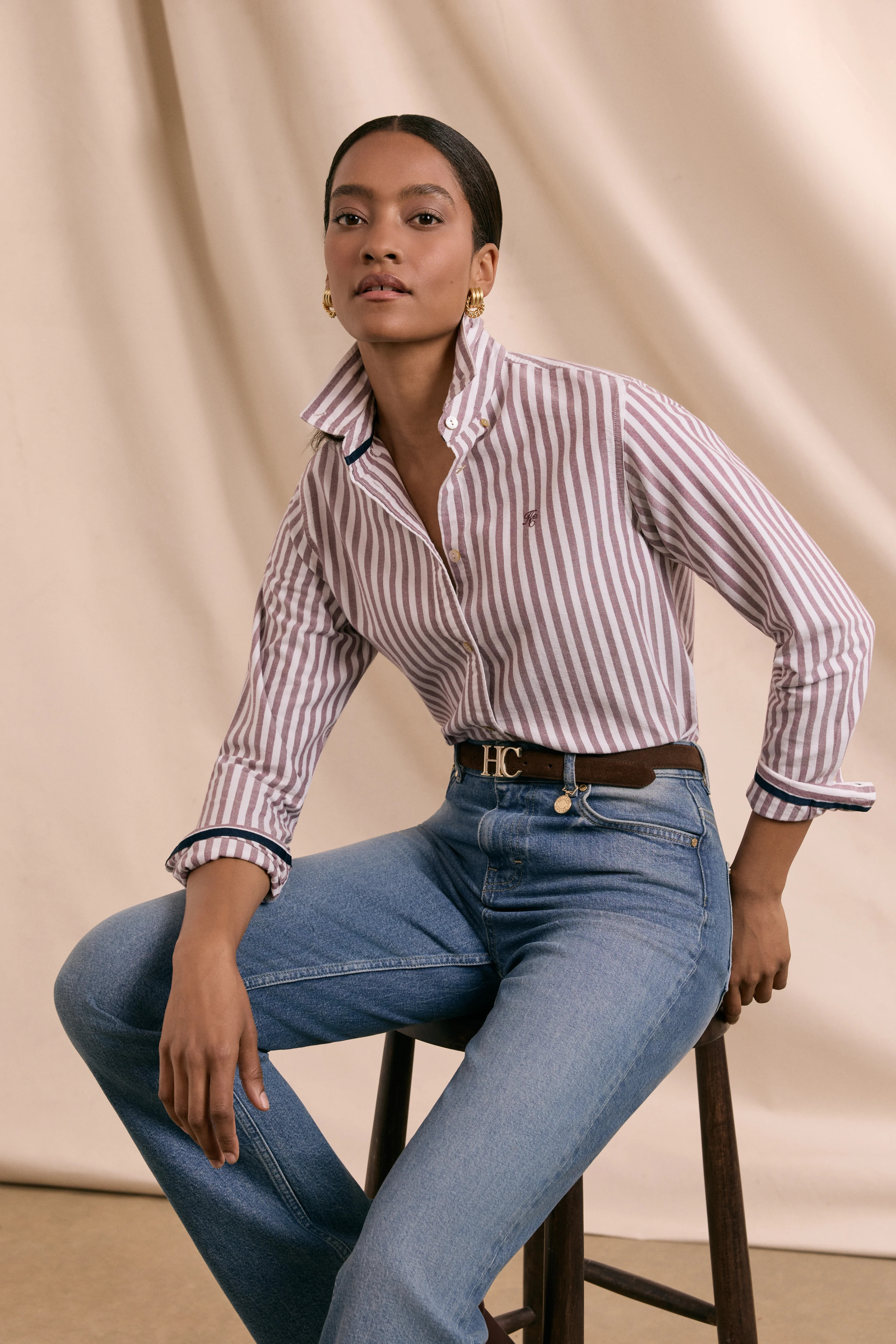 Oxford Shirt (Burgundy Stripe) | Holland Cooper