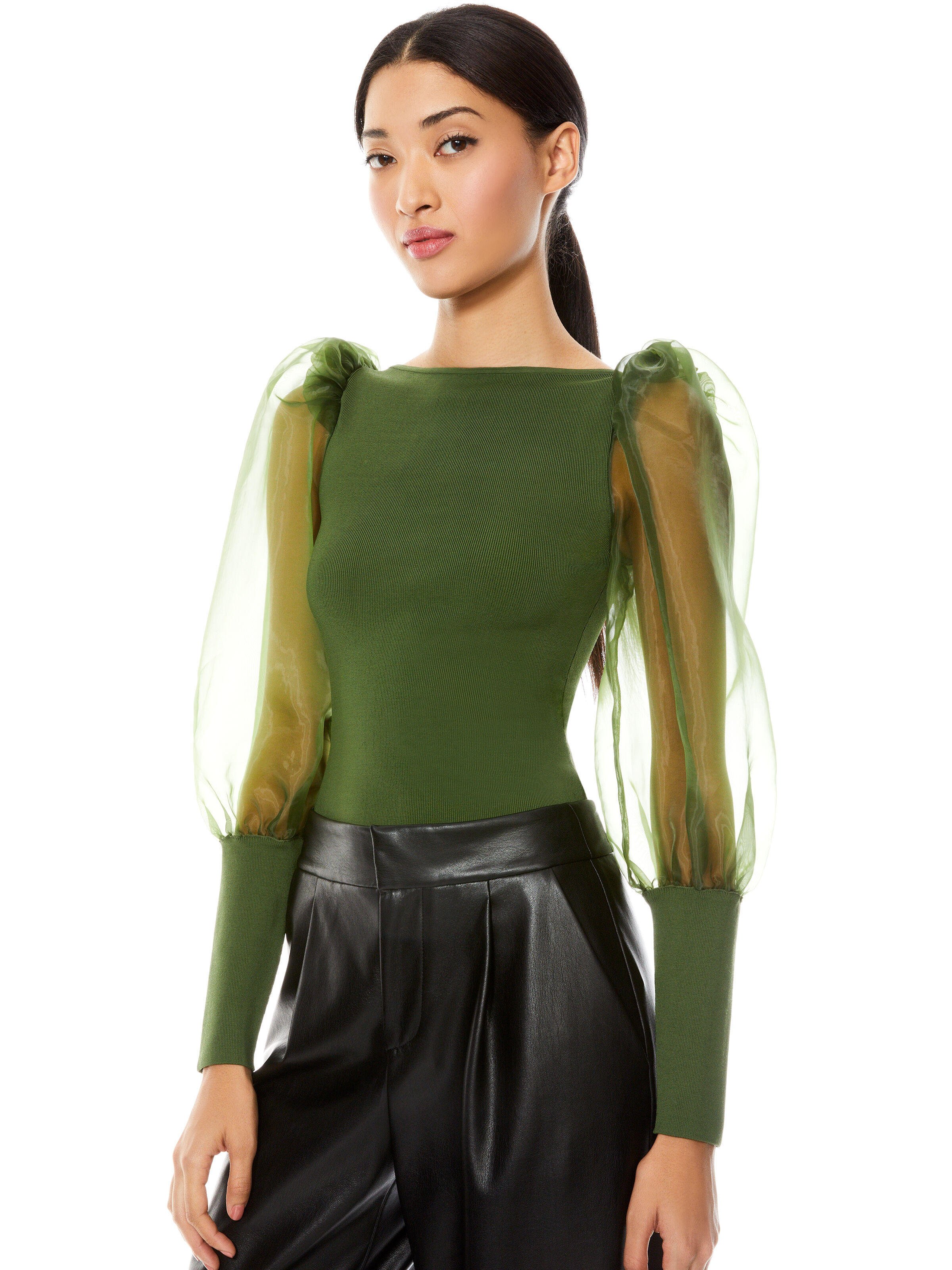 alice + olivia ABELLA PUFF SLEEVE CROP TOP | Alice + Olivia