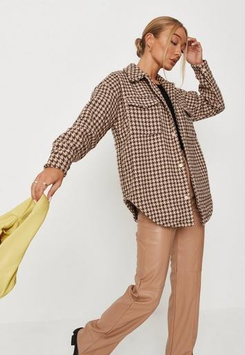 Petite Brown Houndstooth Shacket | Missguided (UK & IE)