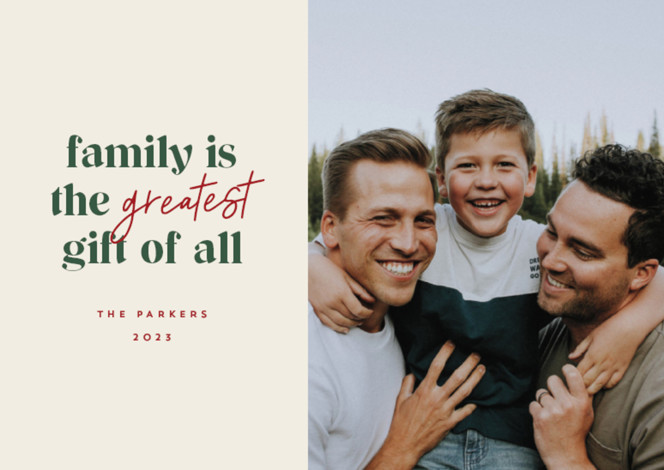 "Family is a gift" - Customizable Holiday Petite Cards in Beige by Jessica Corliss. | Minted