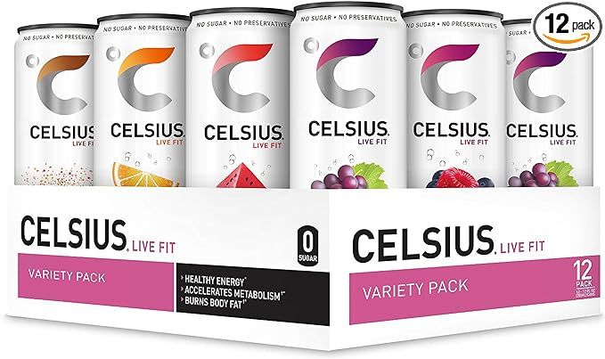 CELSIUS Fitness Drink Carbonated 5-Flavor Variety Pack, Zero Sugar, 12oz. Slim Can, 12 Pack | Amazon (US)