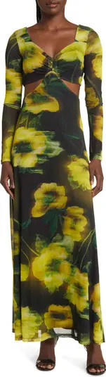 Topshop Cutout Long Sleeve Mesh Dress | Nordstrom | Nordstrom