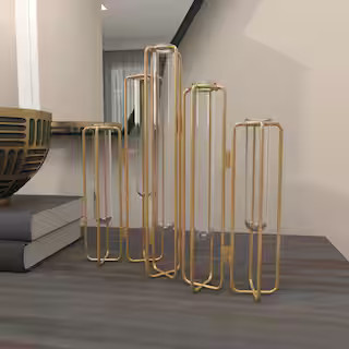 Litton Lane 12 in. Gold Foldable Metal Decorative Vase with Clear Glass Test Tubes 97415 - The Ho... | The Home Depot